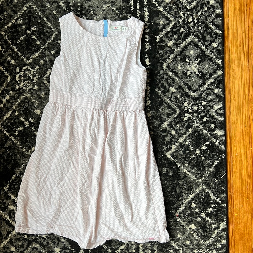 Vineyard Vines 8 striped seersucker pink white dress easter